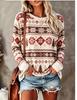 Women Long Sleeve T‑Shirt Christmas Fair Isle Xmas Tree Snowflake Diamond Retro Stripe Print Crew Neck Casual Winter Tops