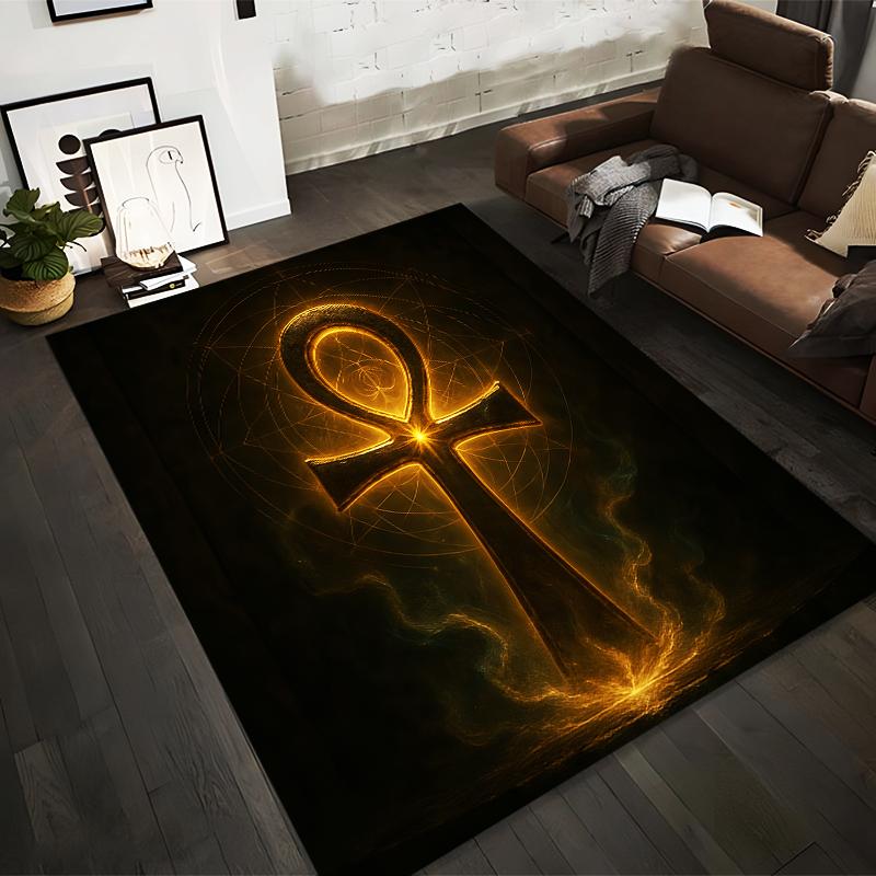 

Ancient Egyptian Ankh Symbol Carpet with Glowing Golden Design. Suitable for use as an anti-slip for living room bedroom sofas 40x60cm( 15x23in )