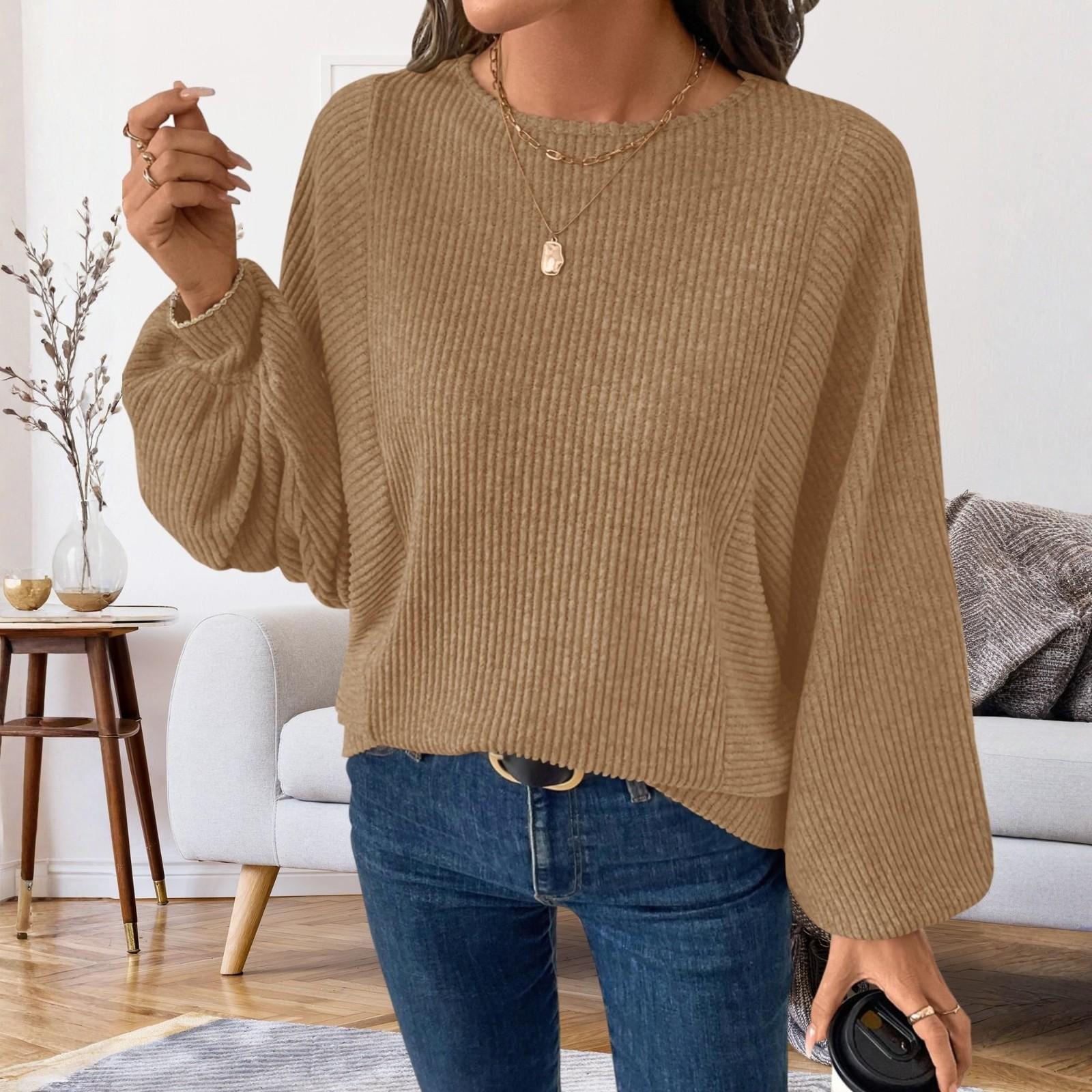 

Women s Solid-color Fashionable Long-sleeved Top L верблюд