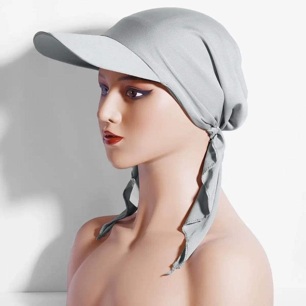 Muslim Hijab Turban Hat Women Baseball Cap Sun Visor Hats Headscarf Turban Scarf Durag Brim Cap Women Pre-Tied Bandana Scarves