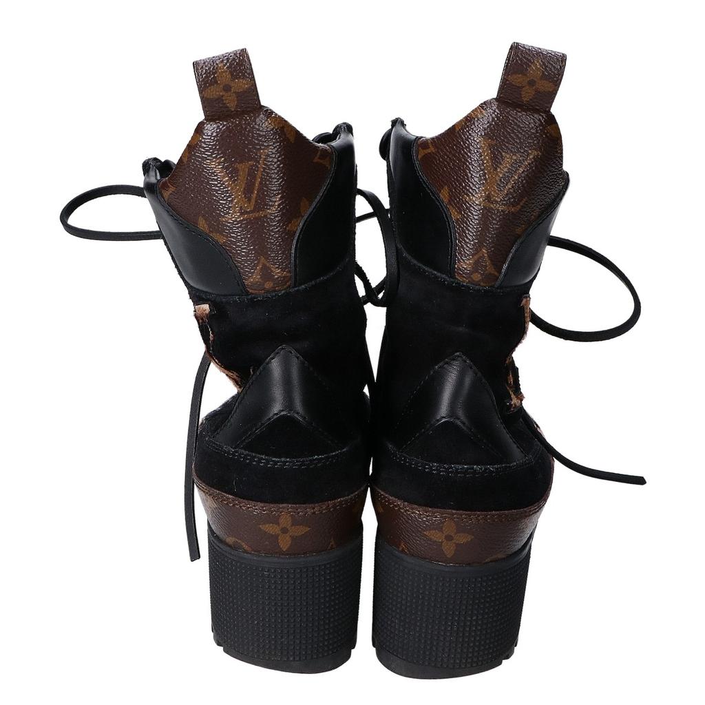 LOUIS VUITTON Monogram xhair calf lace-up boots shoes 38Used