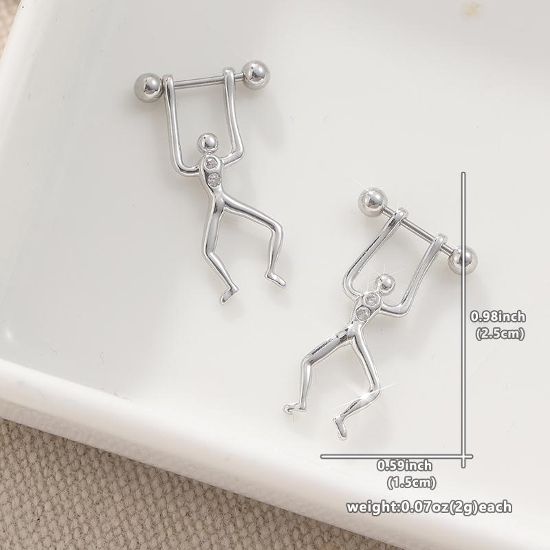Ethnic Silver Color Ear Cuffs Women's Metal Hand Carving Human Weightlifting Pattern 5