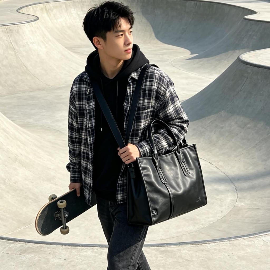 Men's Handbag, Business Casual Single Shoulder Backpack, Youth Soft Leather Crossbody Bag, Large Bag