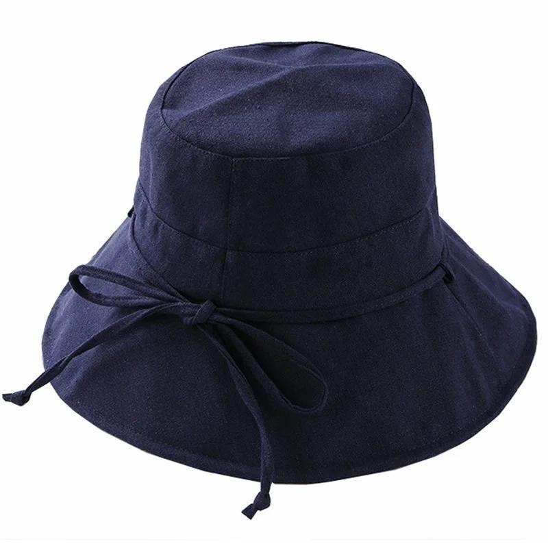 Ladies Summer Japanese Cotton and Linen Fisherman's Hat Folding Outdoor Sun Visor with Large Brim