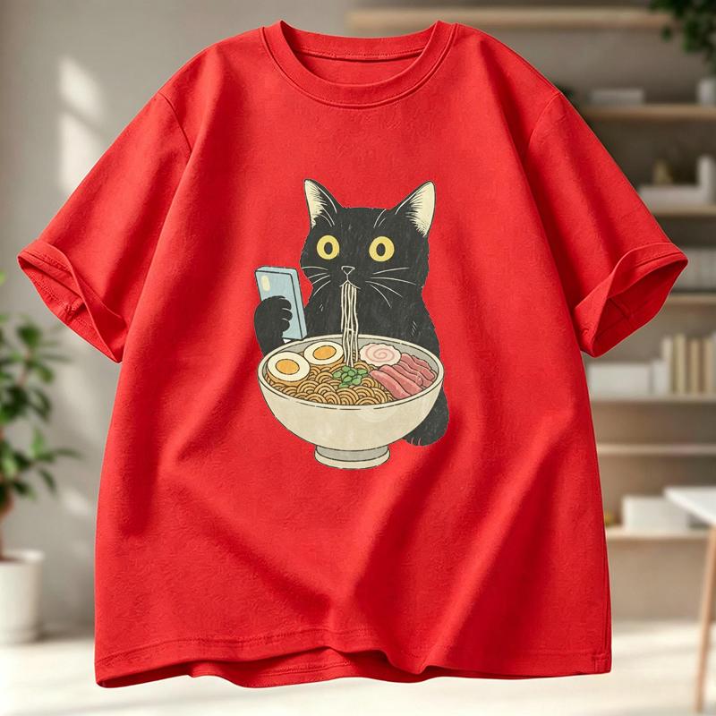 Cat Eating Raunisex Funny Shirtgraphic Tee For Cat Loversvintage Topscool Casual Cat Print Tshirtsfashion Tee Tshirts Tops