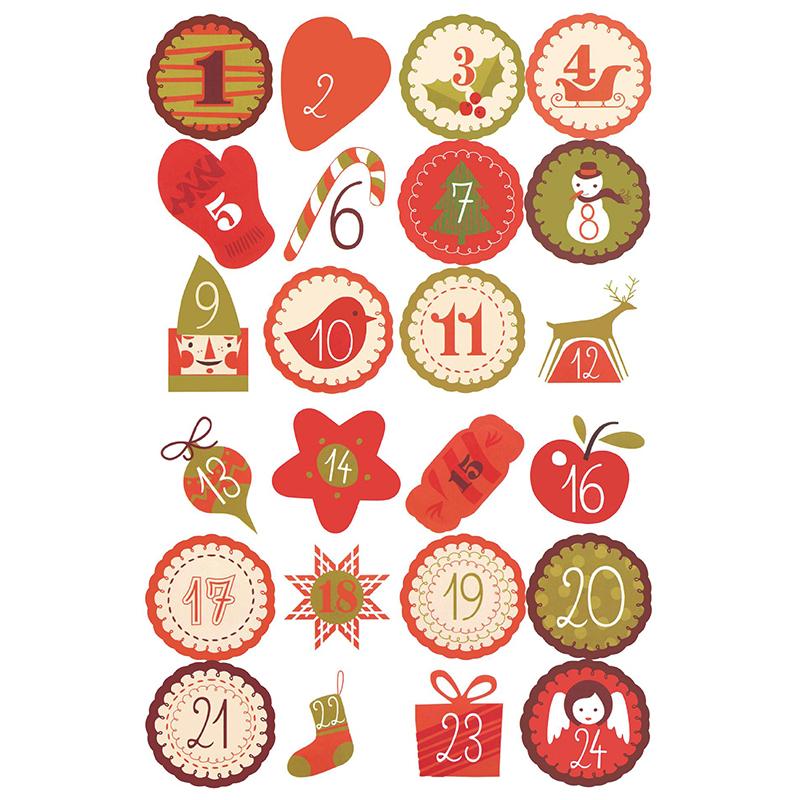 24Pcs/sheet Christmas Advent Calendar Number Sticker DIY Cookie Candy Packaging Sticker Gift Bag Wrapping Seal Dot Label