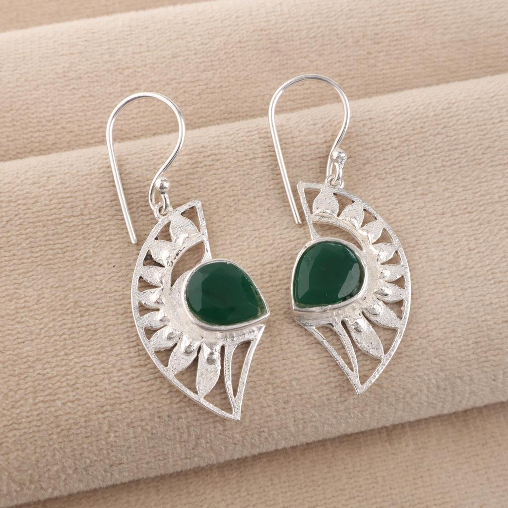Green Onyx Gemstone 925 Sterling Silver Handmade Jewelry Earring 1.5" Gift For Women CE-26-19