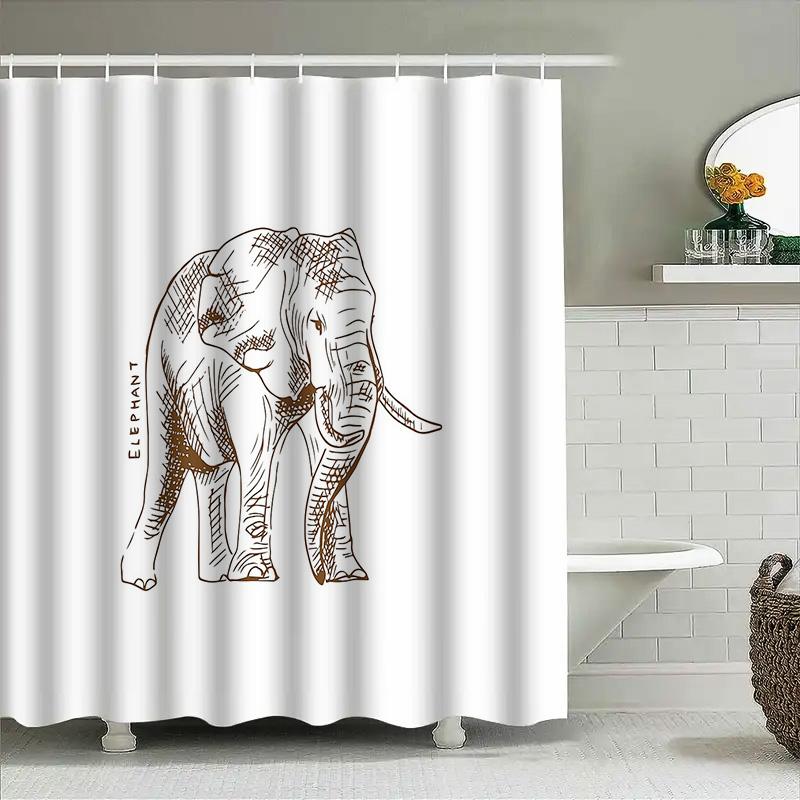 Unframed Elephant Shower Curtain Woodland Animal Bathroom Decor Nature Forest Wildlife Washable Liner Modern Farmhouse Home Deco