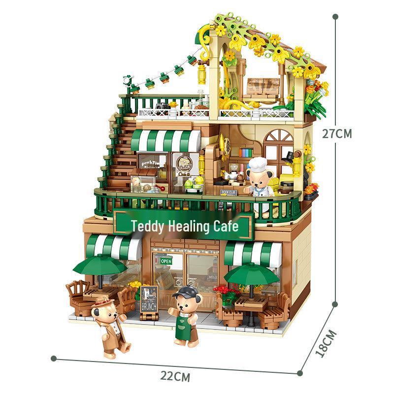 Chao Wan Ji Hu Kumamon Hot Spring Ramen, Japanese House Block Set 880009-28: Flower and Coffee Shop Street Scene.