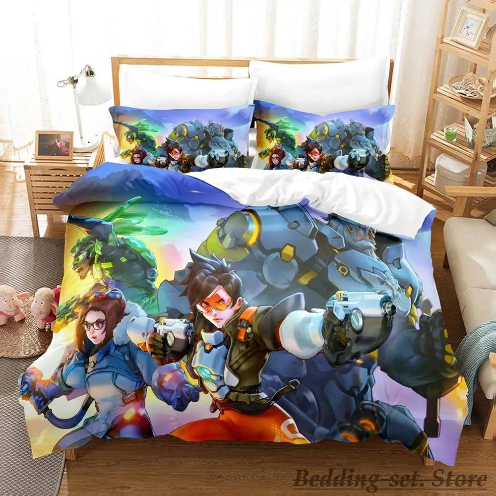 Overwatch 2 Bedding Set Single Twin Full Queen King Size Bed Set Adult Kid Bedroom Duvetcover Sets Anime Parure De Lit Bed