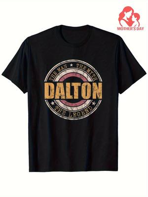 Mens Dalton Legend and Myth Tshirt Mother Child Love Fun Pattern Short Sleeve Black with Yellow Text and Star Pattern