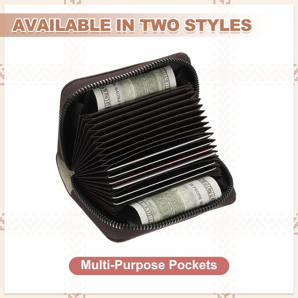 PATIKIL Accordion Credit Card Holder Zipper Wallet, 2-Piece Leather Card Case Organizer with 18 Card Slots for Men and Women, Black (2 Multi-Slots)