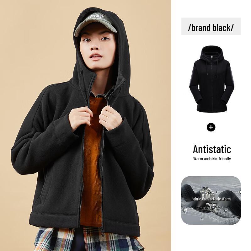 

JEEP Women s Hooded Thickened Anti-Pill Fleece Jacket L