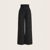 2026 Womens French Polka Dot High-Waist Straight Leg Trousers Casual Office Wear Daily Travel Essential