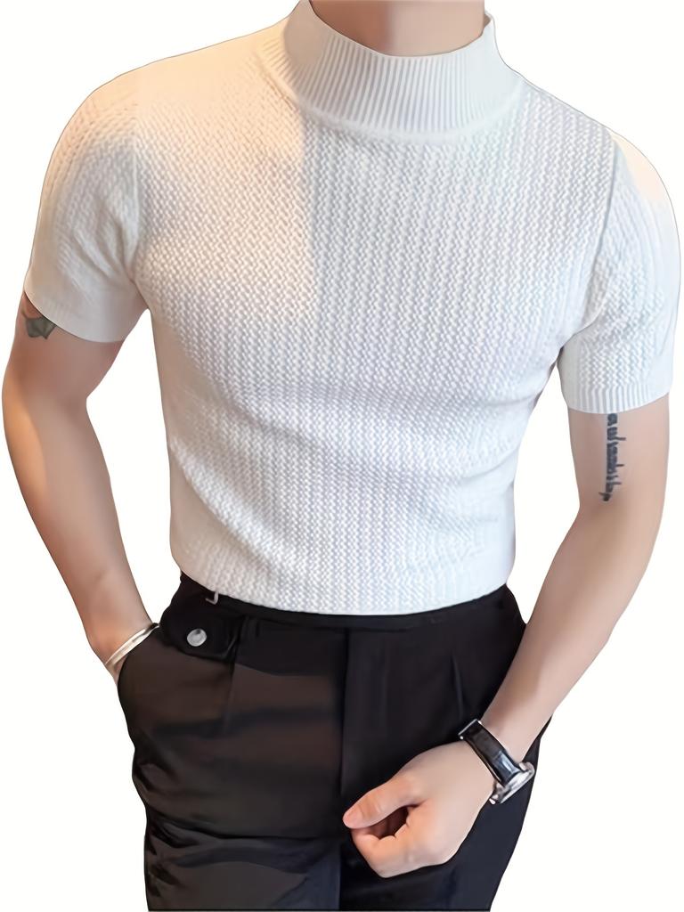 Black Ribbed Short Sleeve Knit Sweater Slim Fit Soft Breathable Summer Casual Daily Top