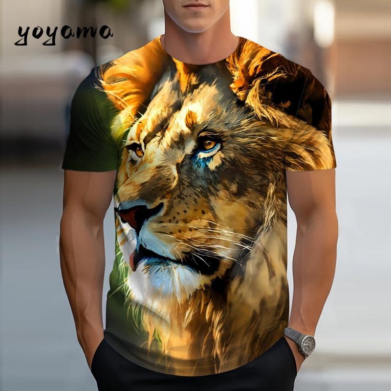 3D Tiger Men's T-Shirt Summer Outdoor Breathable Men Top Trendy Versatile Men's Clothing Casual Printed Men's Short Sleeve Shirt