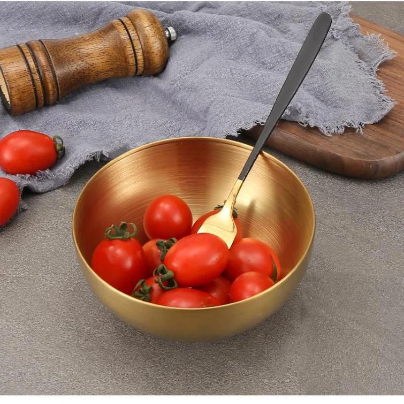 Fruit Salad Bowls Golden Stainless Steel Large Capacity Korean Style Food Container Soup Rice Noodle Kitchen Tableware for Home