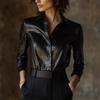 1116 New Women's Fashion Long Sleeve Shirt Glossy Snake Pattern PU Leather Top Autumn and Winter New