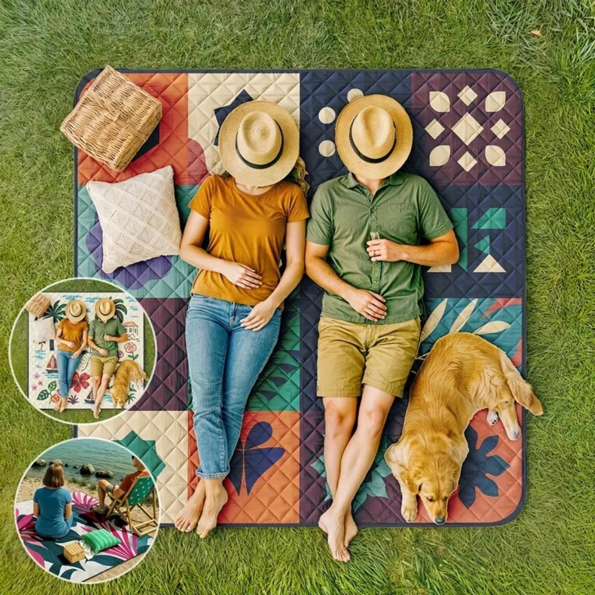 

Очень большой коврик для пикника на открытом воздухе 200*200 - Толстый и прочный трехслойный дизайн, Нескользящий и складной коврик для кемпинга, пляжа, вечеринки во дворе - Легко чистить 200*200cm