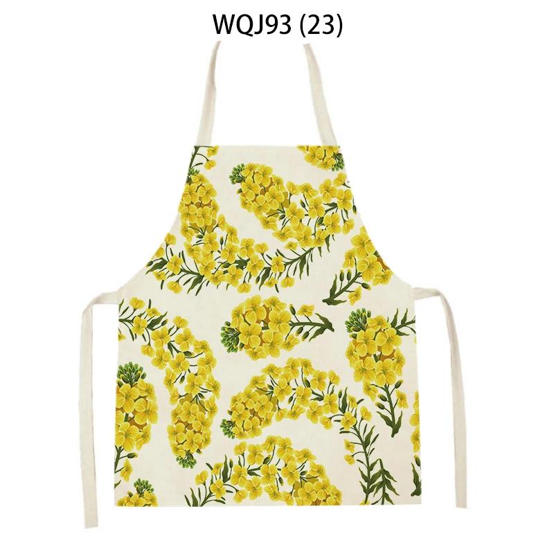 Women Men Plant Flower Leaves Pattern Cleaning Kitchen Aprons Home Cooking Baking Accessories Linen Waist Bibs Home Decor