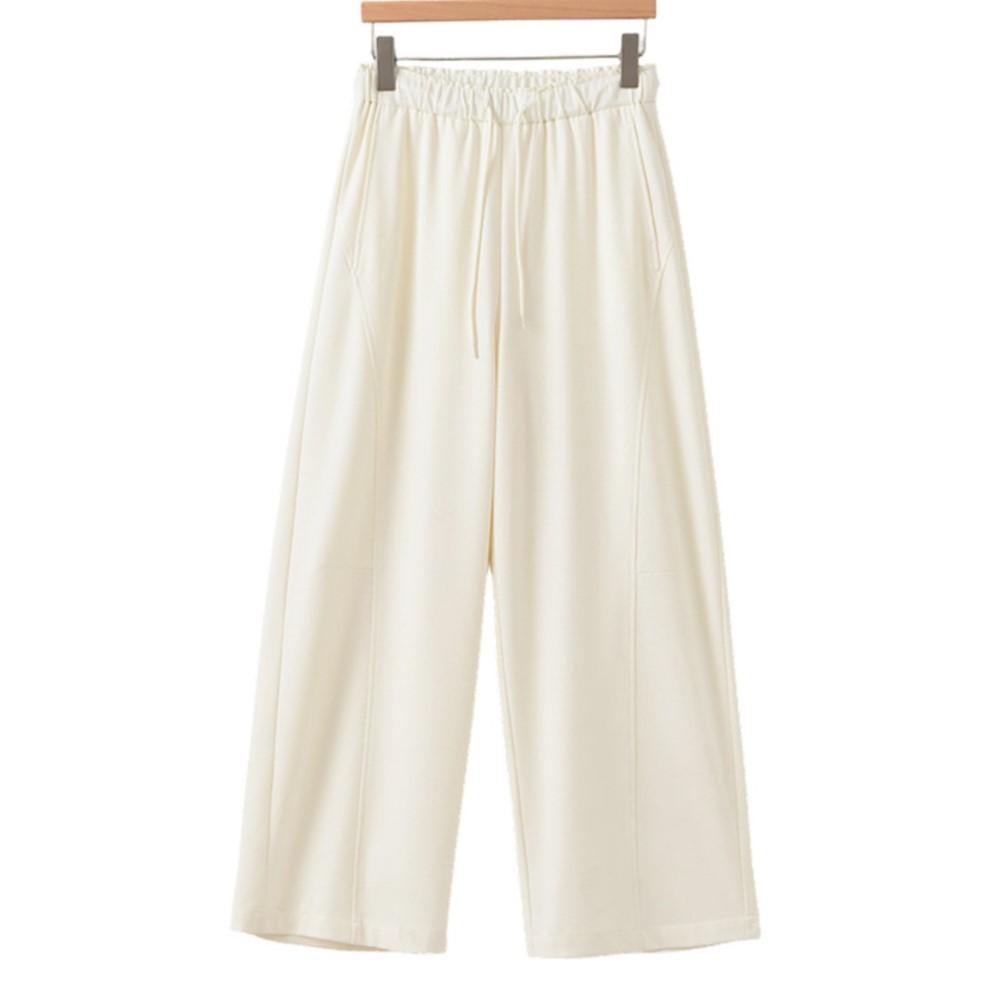 Johnature Women Vintage Straight Pants Summer Chinese Style Elastic Waist Trousers Casual Patchwork Loose Pants