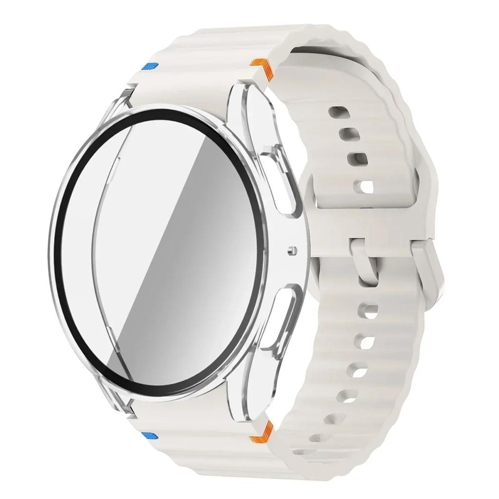 Boîtier+Bracelet pour Samsung Galaxy Watch 7 6 5 4 40mm 44mm Bracelet en Silicone Film Protecteur d'Écran en Verre Trempé Housse Bumper
