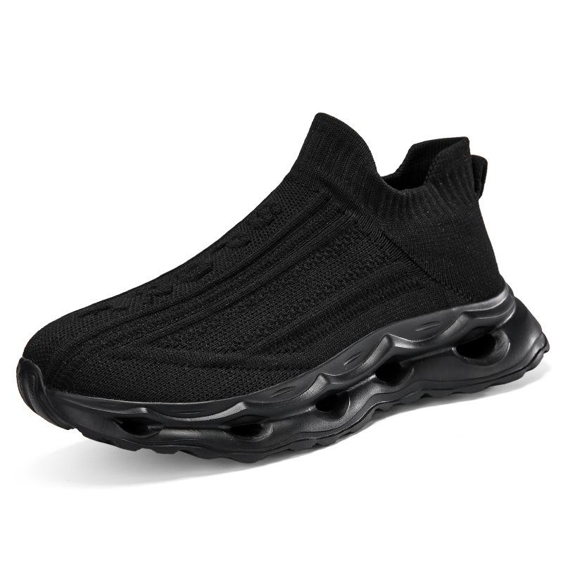 Fashion Four Seasons New Lazy Straight Casual Men's and Women's Shoes Knitted Mesh Breathable Thick Bottom Cushioned Running Shoes
