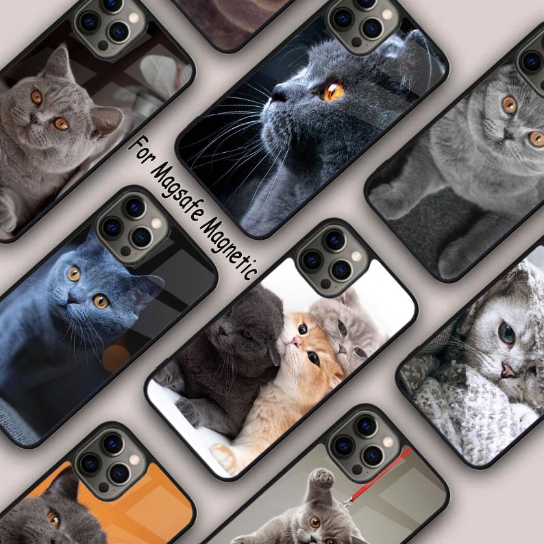 Closeup British Shorthair Cat Yellow Eye Magnetic Phone Case For iPhone 17 Air 16 14 13 12 Pro Max 15 Plus MagSafe Cover