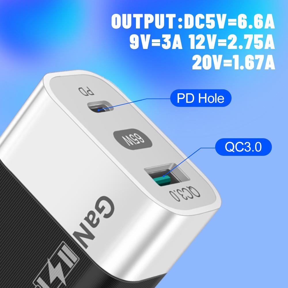 New 33W GaN USB Charger with QC 3.0 & PD, Supports 9V & 12V Fast Charging - US/EU Standard.