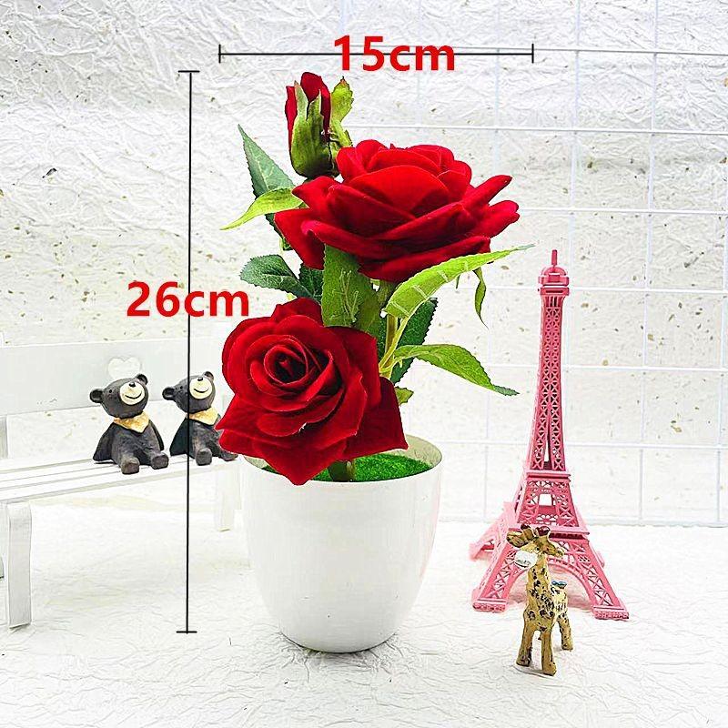 Artificial Elegant Flower Rose Potted Plant Bonsai For Home Celebration Gift And