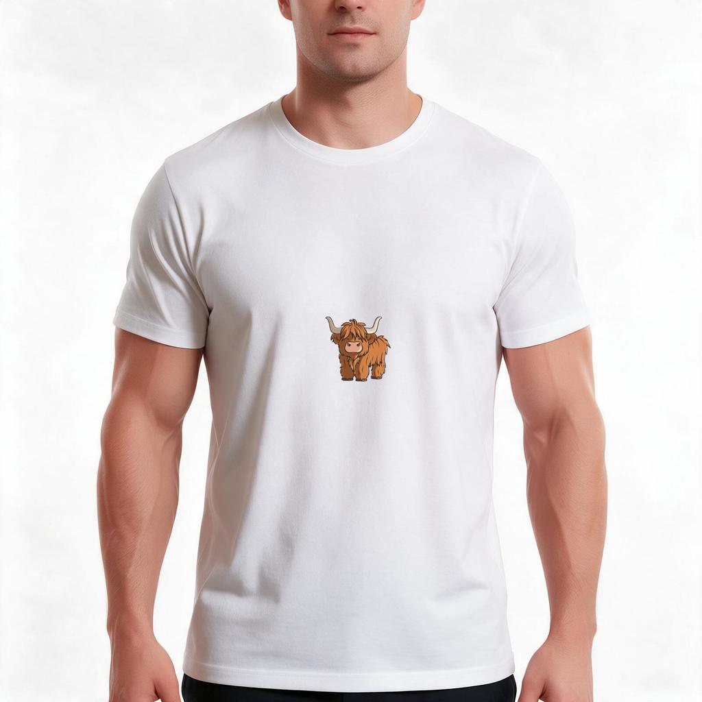 Digital Cartoon Of A Highland Cow Tshirt Summer Casual Cotton Tee Oversized Streetwear Tops Vintage Graphic Print