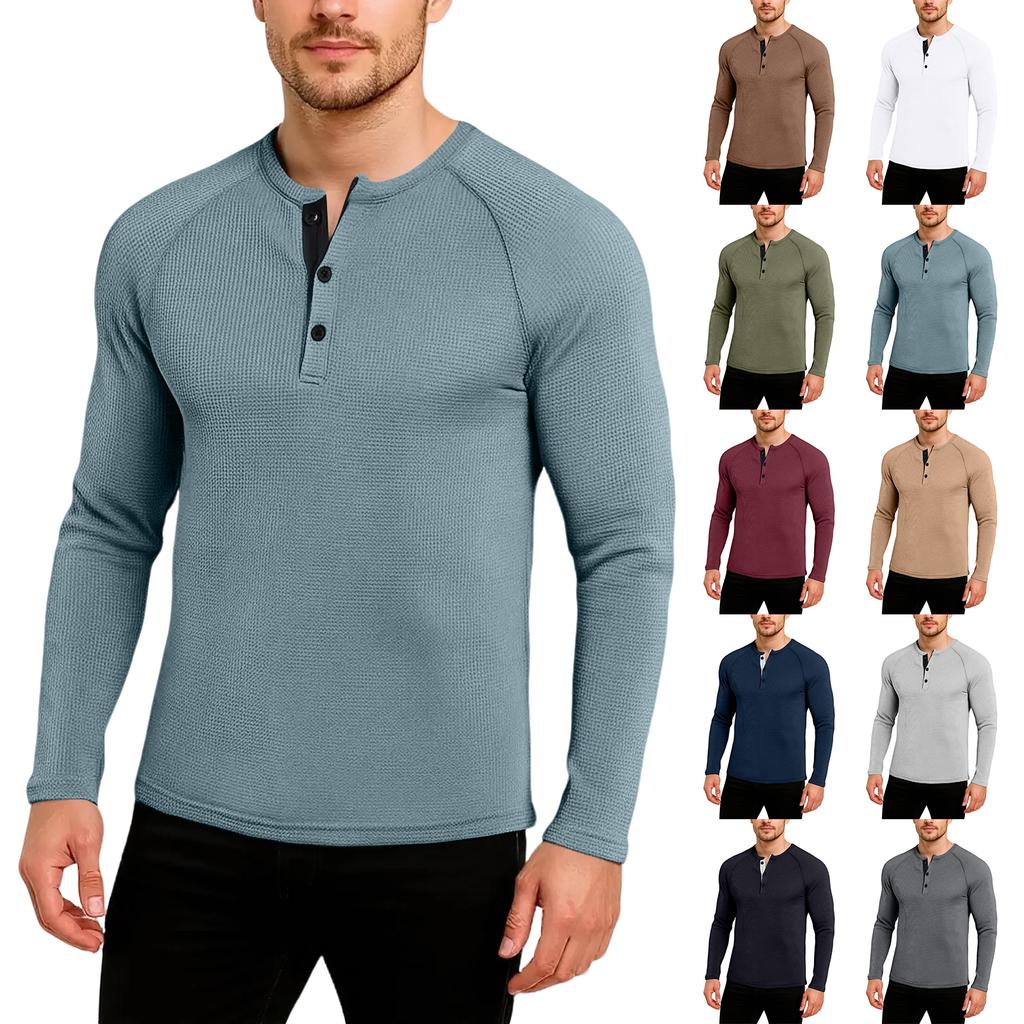 Men's Casual Solid Color Buckle Quick Dry Shoulder Long Sleeved