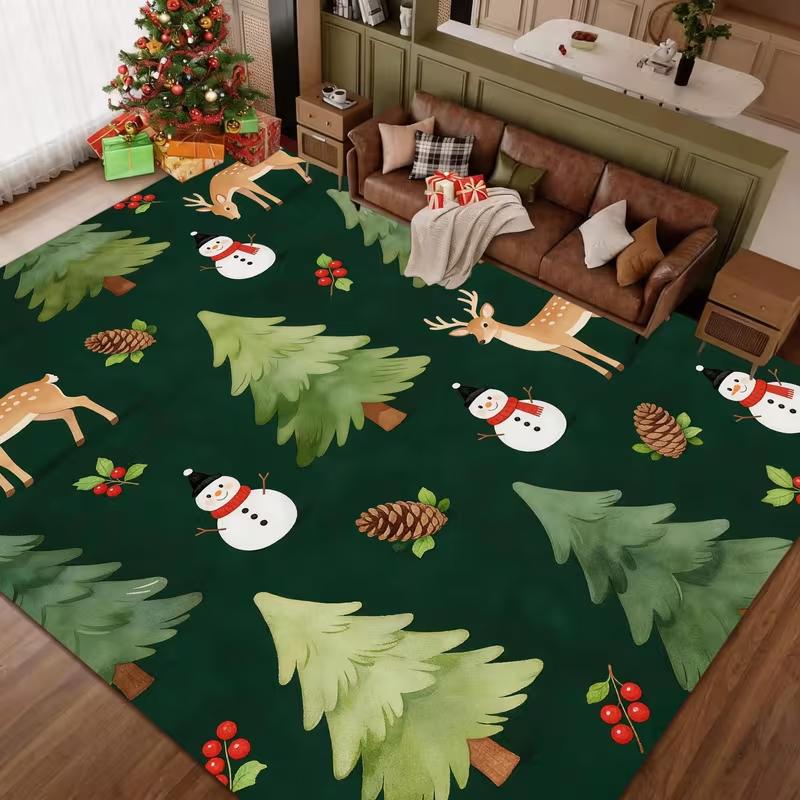 Christmas Area Rug Light Stripe Background Red Gold Ball Pine Branch Print Soft Floor Mat Living Room Bedroom Home Decor Carpet