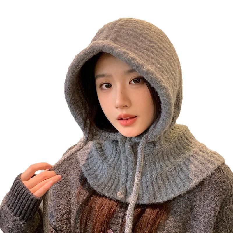Autumn and winter hats women's fashion versatile balaclava hat scarf integrated warm knitted wool hat