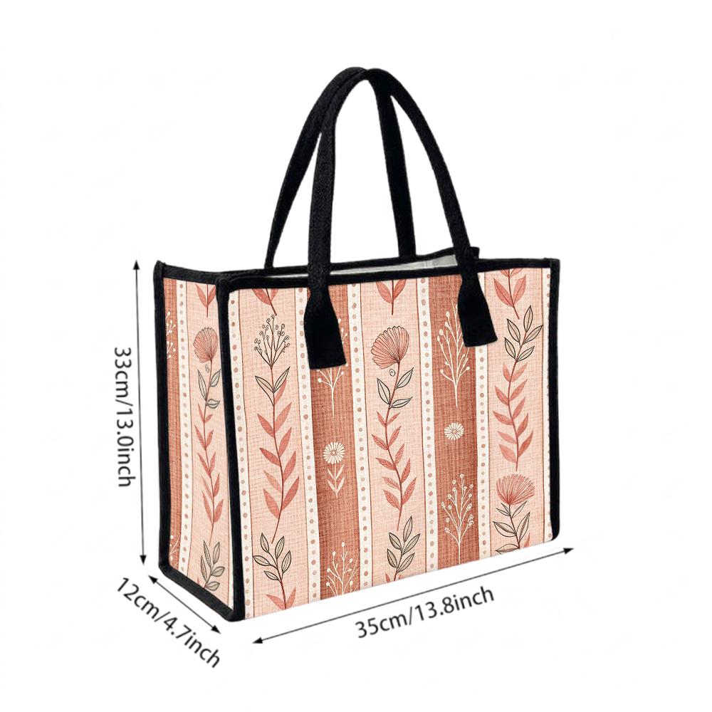 Boho Floral Pattern Tote Bag Large Capacity Daily Carry Handbag Fashion Casual Ladies Outdoor Top Handle Bag