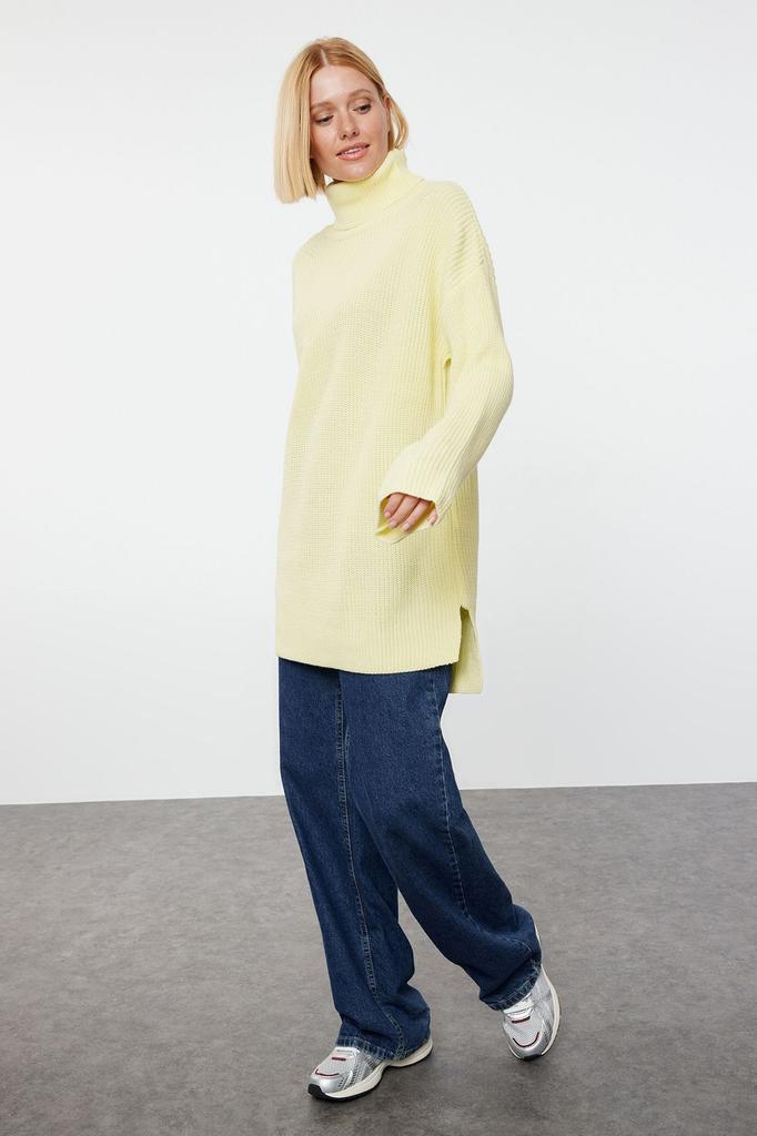 Women's Fashionable Stylish Sweater Stone Wide Fit Turtleneck Knitwear Sweater