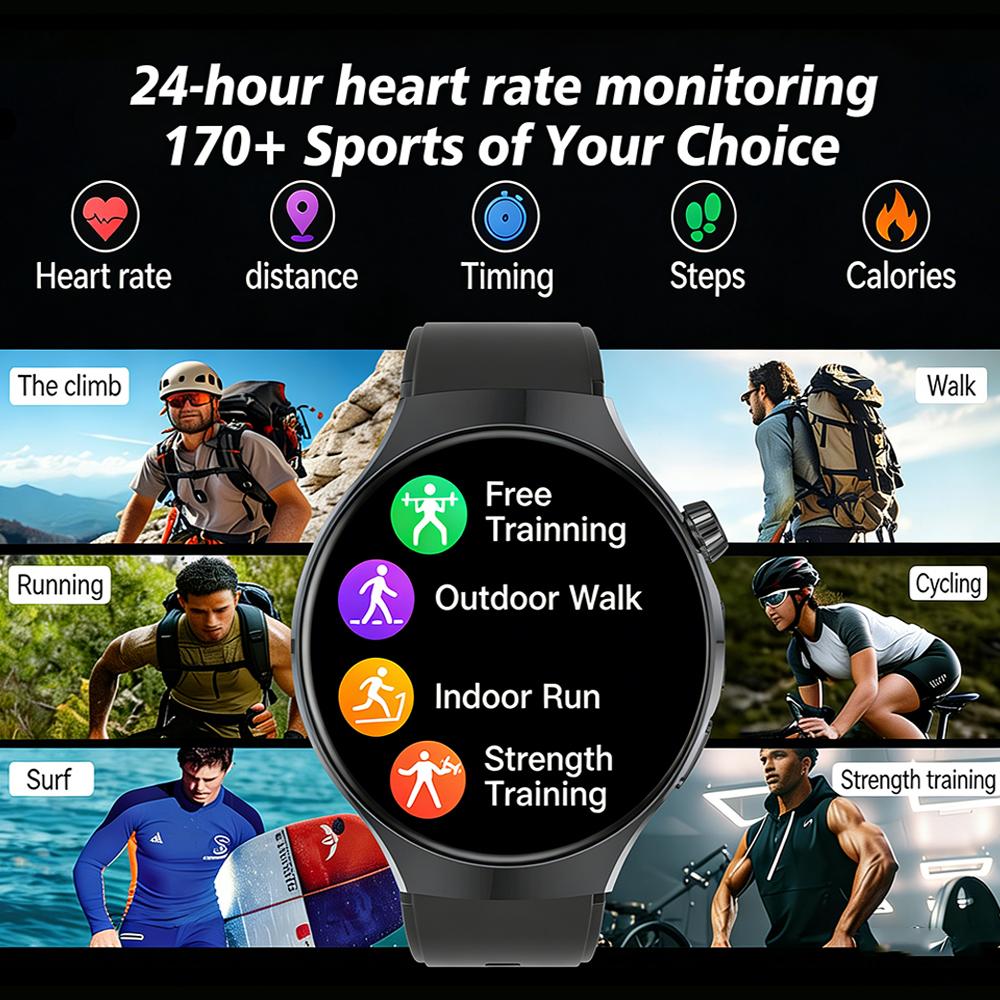 New 1000mAh battery Smart Watch 1.70" HD  Screen Flashlight GPS track Heart Rate BT Call Compass Smartwatch for Men