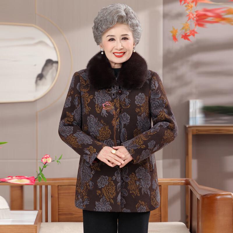 Elderly Women's Plush Lined Winter Tang Suit Jacket
