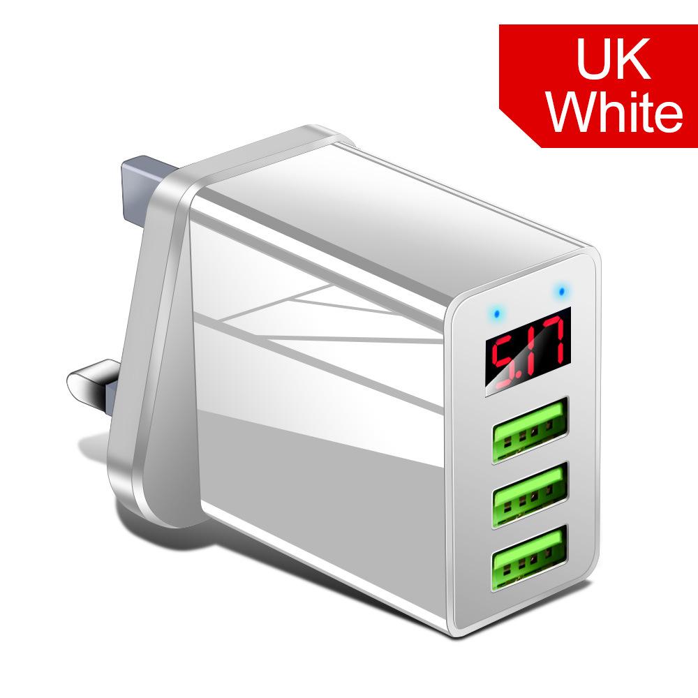 3-Port USB Charger with Display Screen - UK, US, EU Wall Adapter for Travel