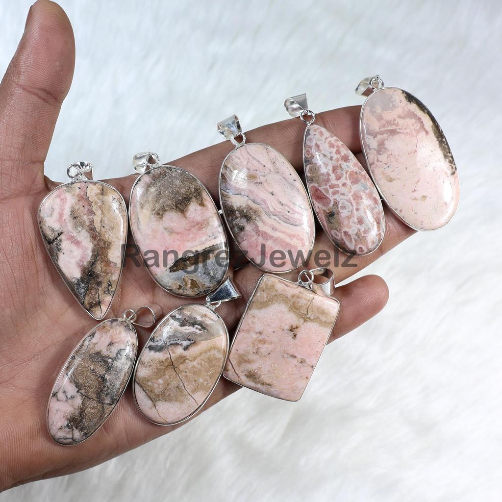 Pink Rhodochrosite Gemstone Pendant Bezel Pendant Sterling Silver Pendant Mix Shape Rhodochrosite Pendant Necklace Handmade Pendant Girls Pendant