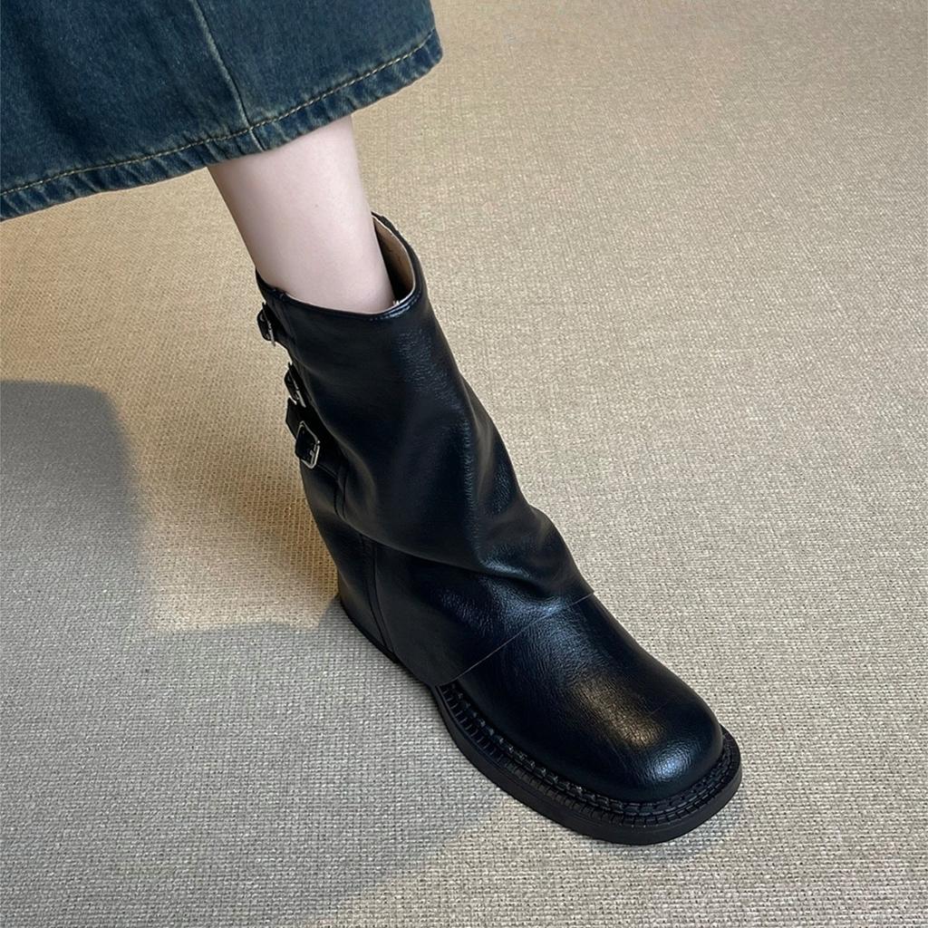 French Retro Brown Short Boots Women's 2025 New Platform Maillard Western Cowboy Boots Tube Boots Martin Boots