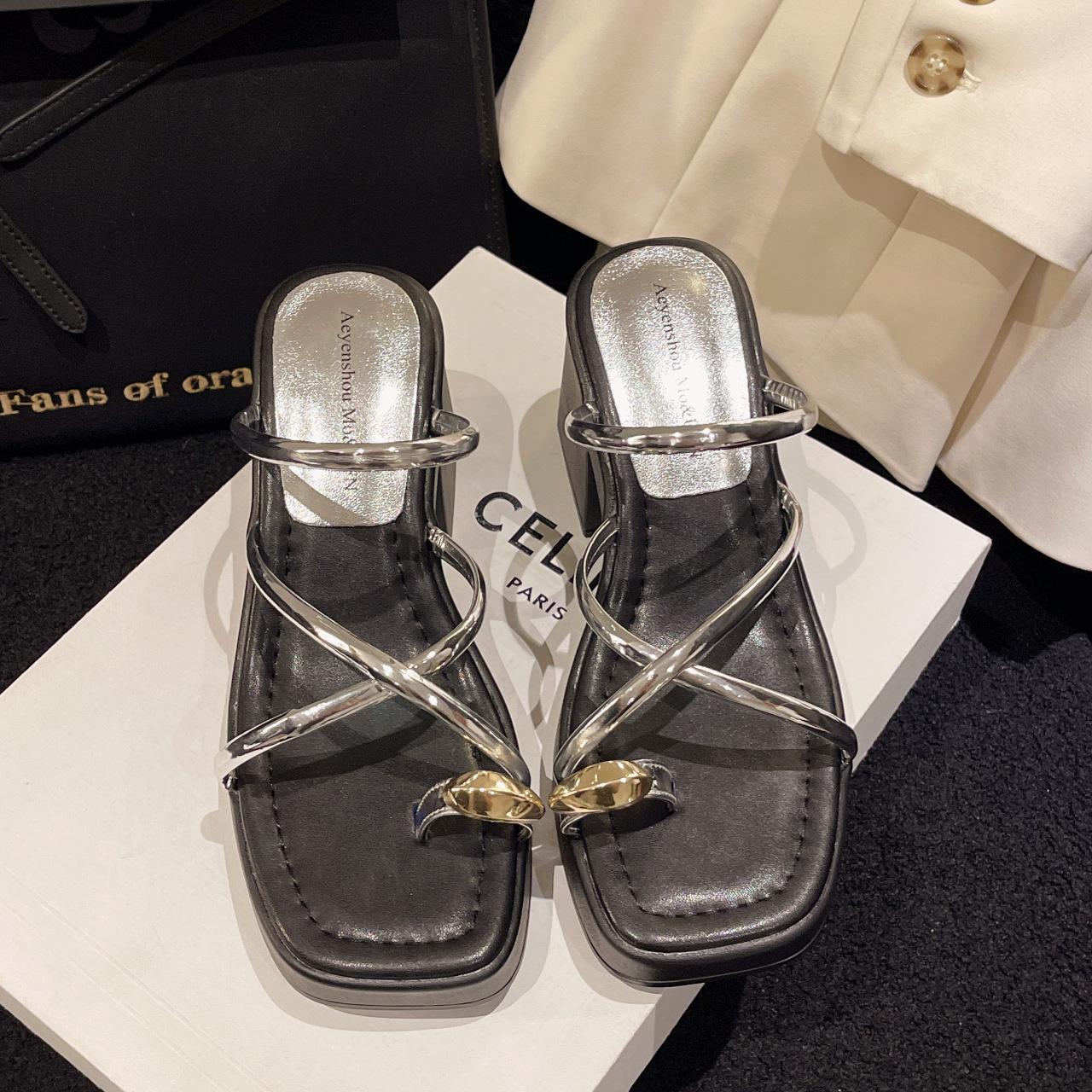 

2024 Лето Женские тапочки с застежкой-молнией Модные удобные шлепанцы на платформе и танкетке Женские уличные пляжные сандалии Обувь Zapatillas Mujer 35 серебряный