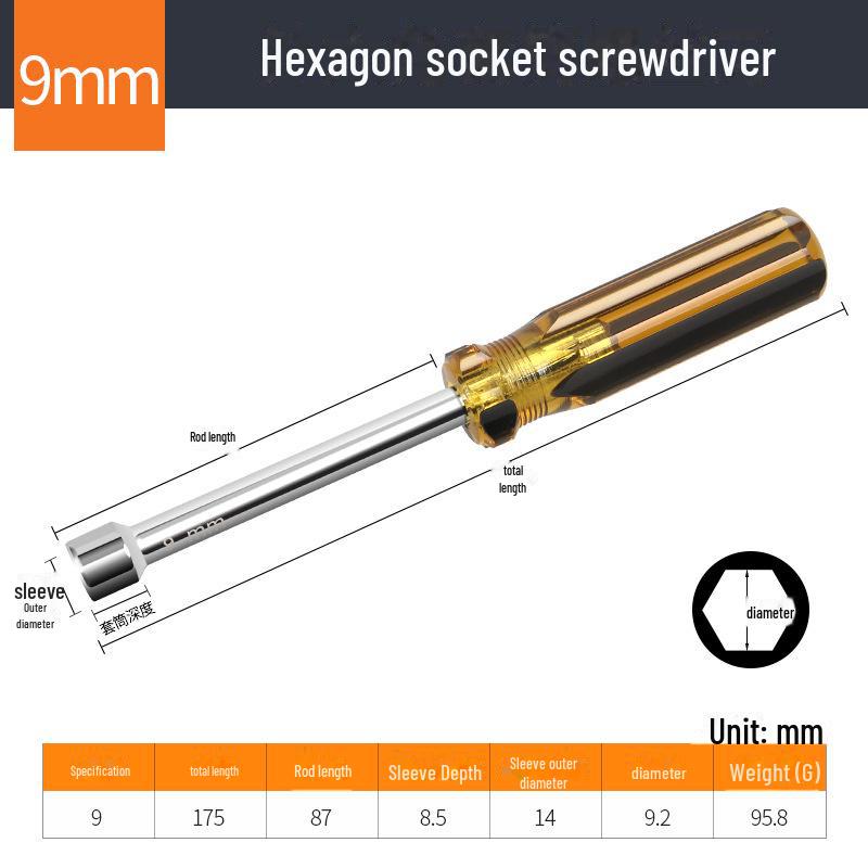 Hexagon Socket Screwdriver & Wrench Set (5.5, 7, 8, 10, 14mm)