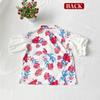 Chemise imprimée française pour femme été manches lanterne ample réduction d'âge chemise de vacances style peinture à l'huile rétro top floral à manches courtes