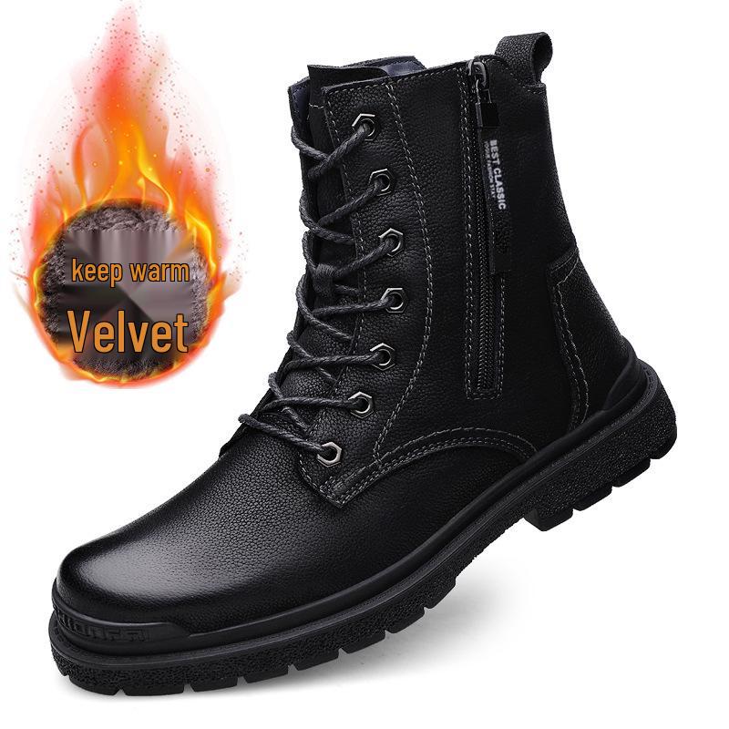 Men s High-Top Cowhide Martin Boots with Velvet Lining – Warm Autumn/Winter British Style Workwear 44