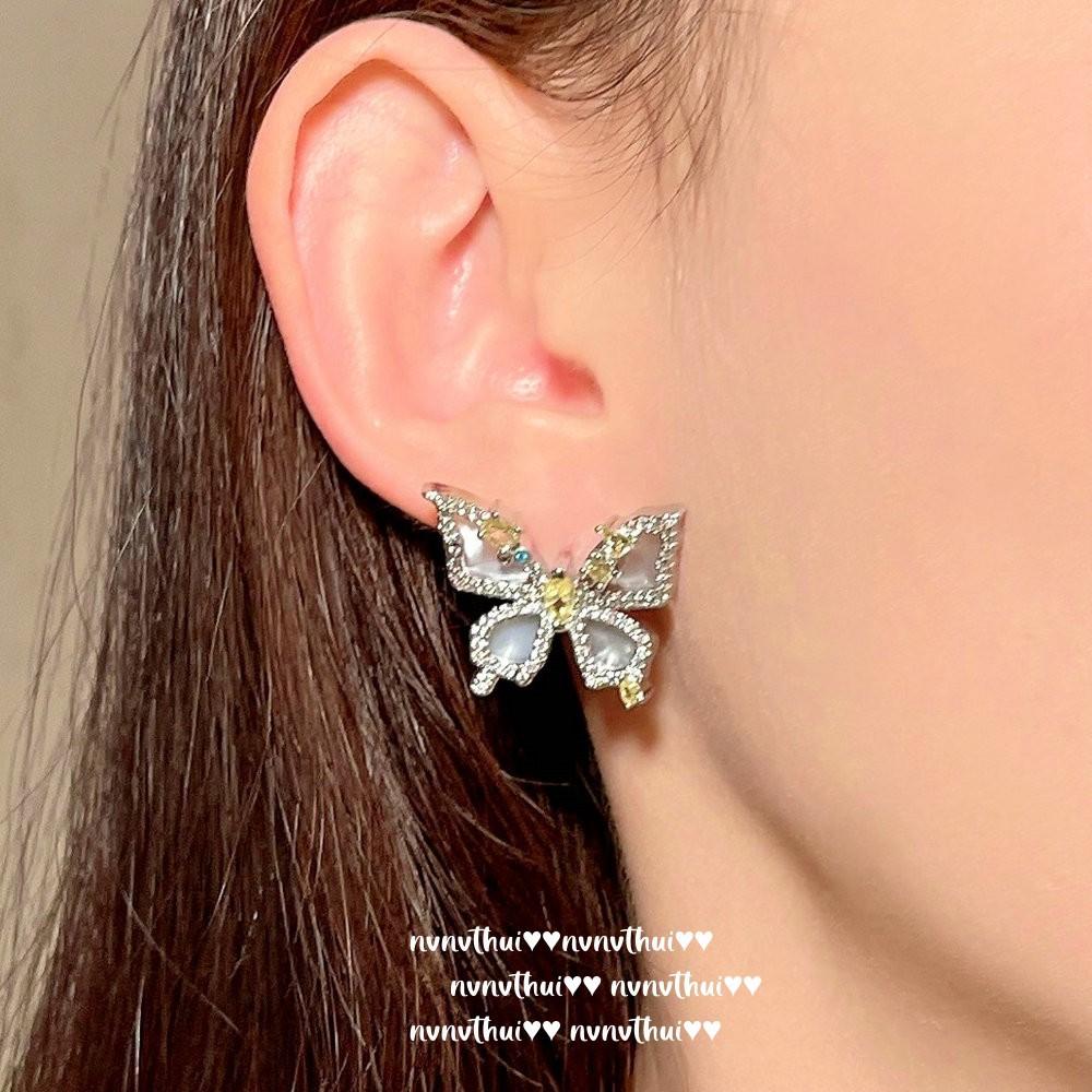 Yuji Fritillary Butterfly Gem Necklace, Rich Family Thousand Gold, Plated 18K Gold, Twilight Yellow Water Drop Butterfly Zircon Earrings