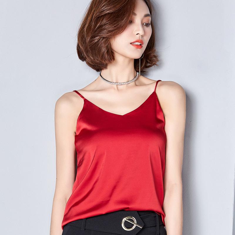 All Season Sexy V-neck Loose Satin Suspender Vest for Women In Summer Versatile Korean Version with Bottoming Out and Inner Strap
