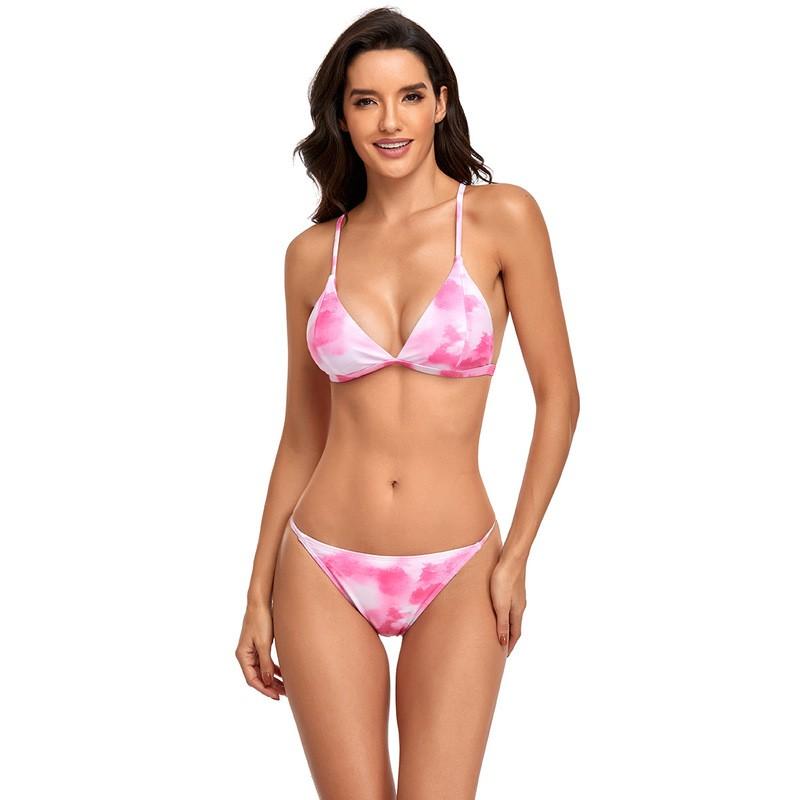 Rainbow Tie Dye Print Bikini Set Womens Triangle Cut Swimwear With Padded Cups No Underwire Small розоватый