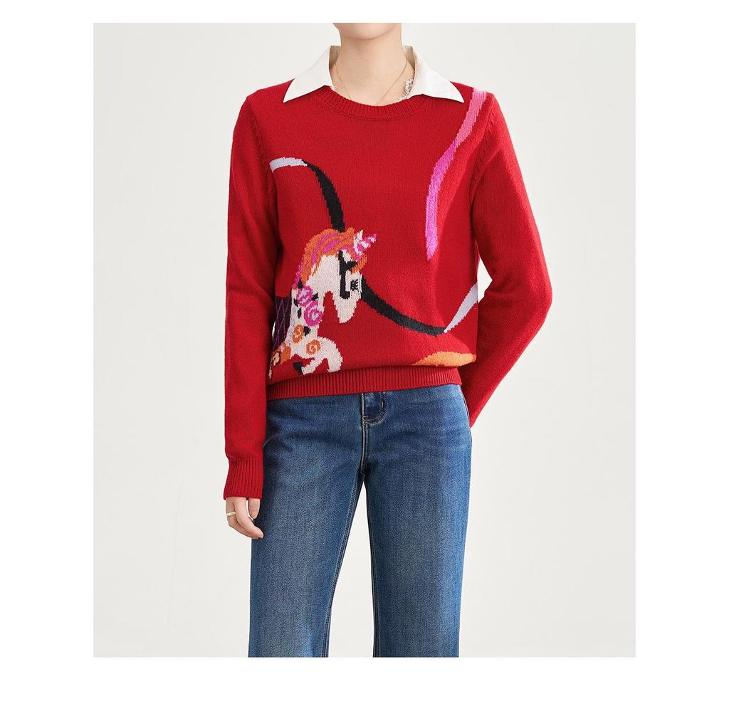 Pure Wool Zodiac Jacquard Top: Autumn/Winter Round Neck Christmas Series Knitwear