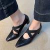 Leather retro small square head cross strap Mary Jane shoes women's 2025 new spring thick heel medium heel commuter shoes